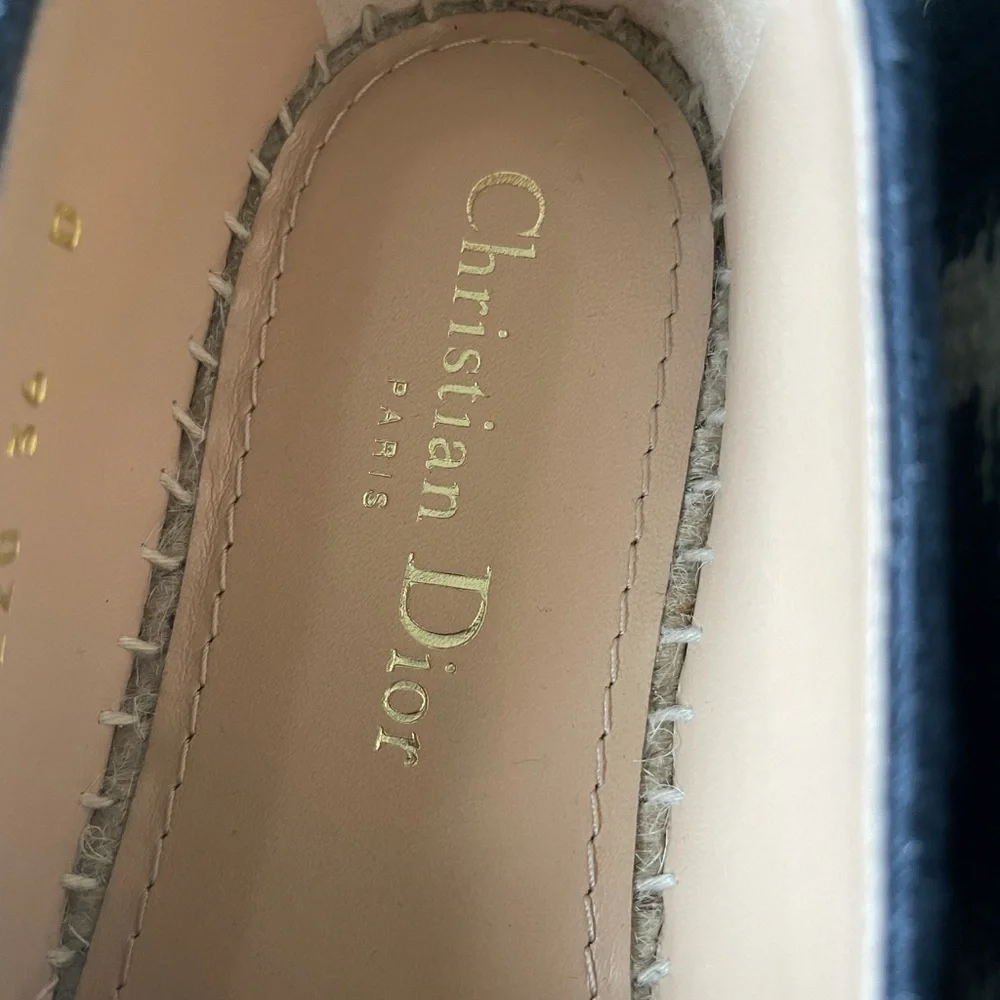 Christian Dior Granville denim blue white beige linen espadrilles flats sz 36